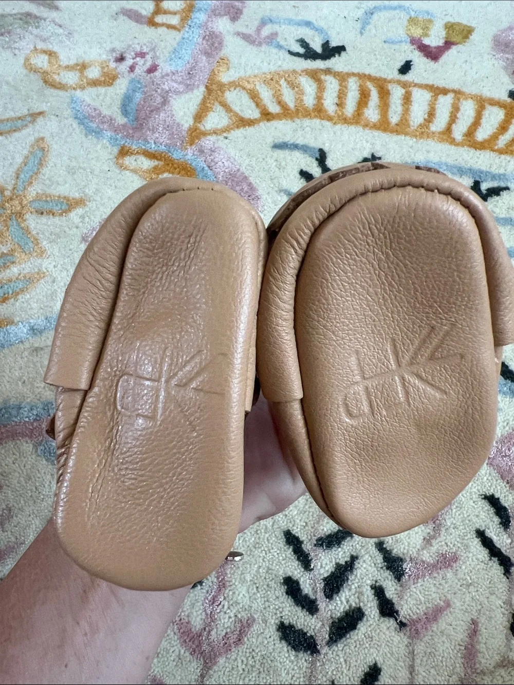 Freshly Picked Tan Leather Bow Baby Moccasins